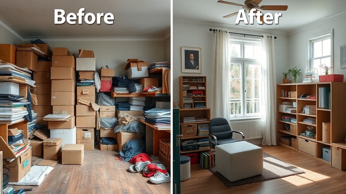 Before and after hoarding cleanup in Denver home